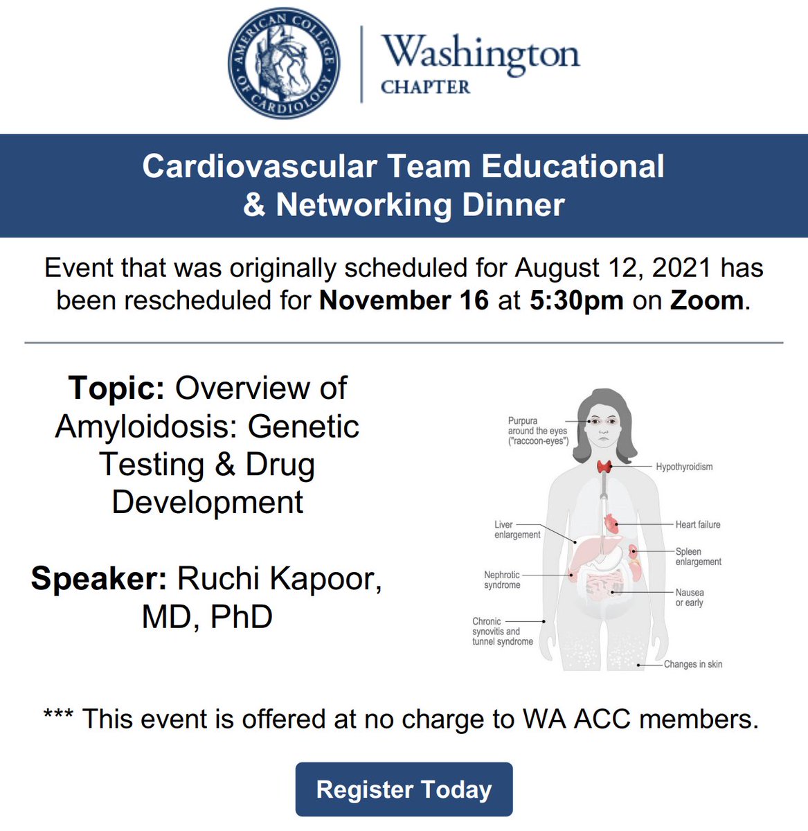 WashingtonACC's tweet photo. Attention #WAACCMembers, our Cardiovascular Team Educational & Networking Dinner has been rescheduled for Nov 16th! Register now and come #learn and #network!
🔗https://t.co/EJw35Kvolz
#WAACC #CardioTwitter #ACCEL #ACCEd #Cardiology https://t.co/ErveC1jMC6