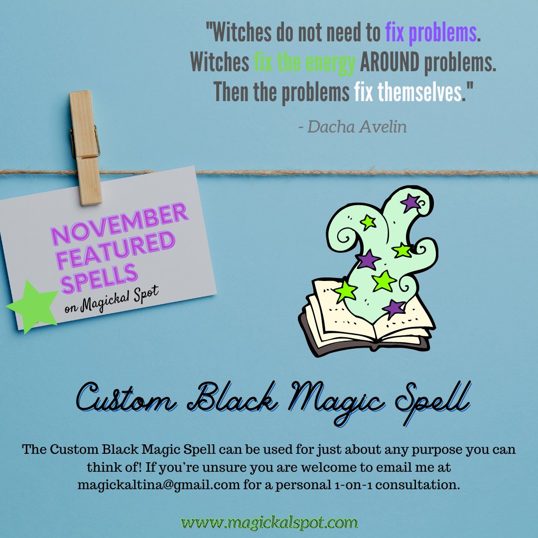 MagickalSpot's tweet photo. November Featured Spell: Custom Black Magic Spell LINK: https://t.co/0fn4gOsWws #customspell #blackmagic https://t.co/n5XiT0xBRx