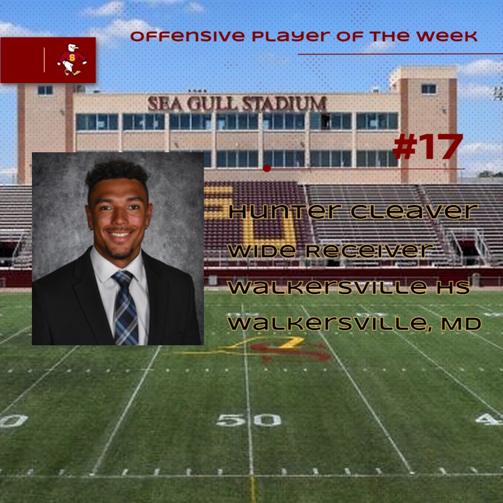 SeaGullFootball's tweet photo. Offensive Player of the Week 

Sr. Hunter Cleaver 

#GoGulls #GoldPride https://t.co/Moswxw9jcT