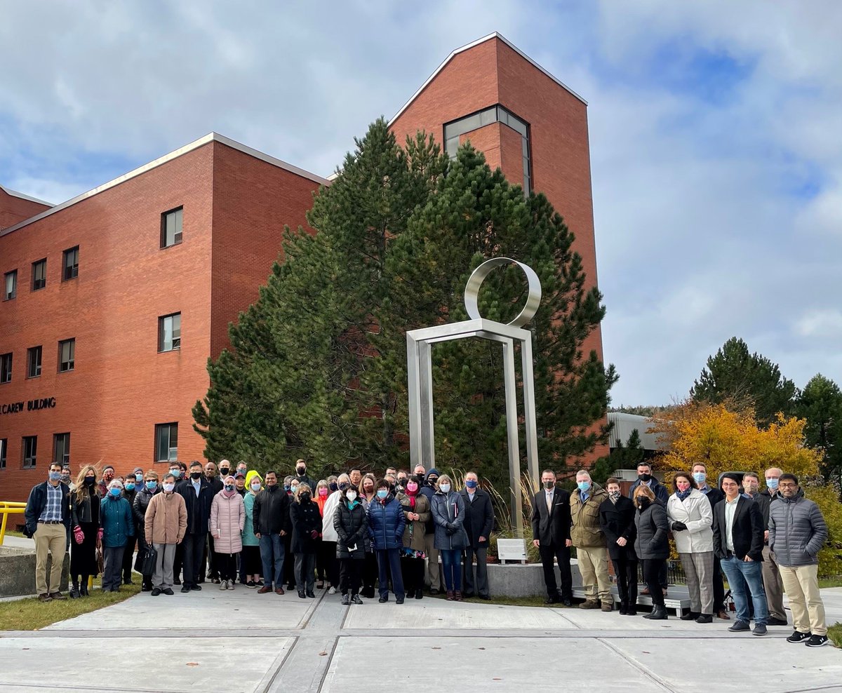 GregNaterer's tweet photo. Unveiling @MUN_Engineering 50th anniversary Ring Portal by award-winning artist Adad Hannah, with alumnus Maurice Murphy - ring represents knowledge that we pass on to students and the portal is a playful doorway where graduates transition from student to professional. @MemorialU https://t.co/ptdwof7vlc