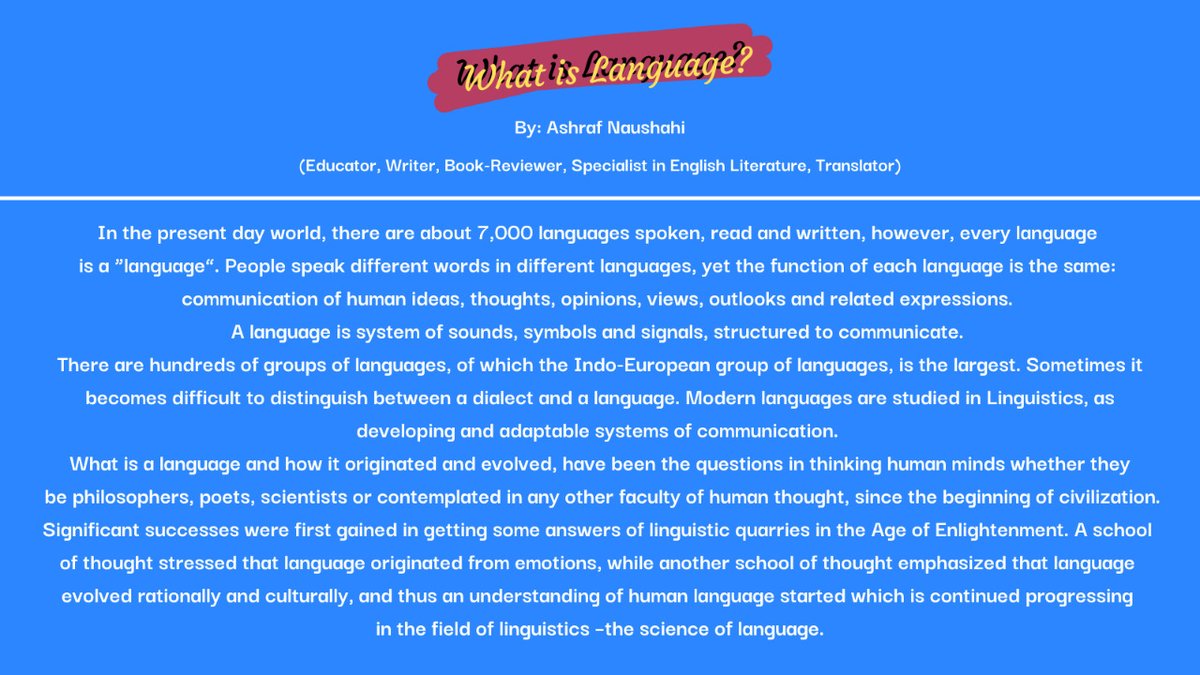 AshrafNaushahi's tweet photo. People speak different languages, yet the function of each language is the same.
#Language #Languages #Linguistics #Linguists #Linguist #English #IndoEuropean #Function #Read #Write #Written #Writer #writerslift #writingcommmunity #Writercommunity #Content #poetry #ShortEssay https://t.co/eUeEFqAS5h