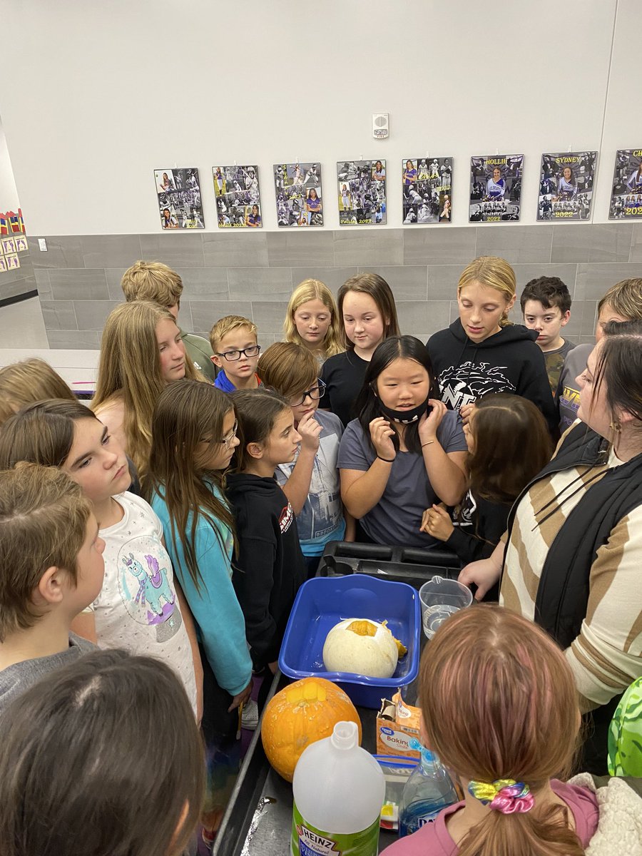 NatDJohnson's tweet photo. Using pumpkins this week to follow up our matter chapters in science! We improvised a little on the chemical change—going to pass on letting a pumpkin rot in the classroom! 🤷🏻♀️
#KCErocks
@KCEprincipal @WildKatNation1 https://t.co/XcgcILFr6H