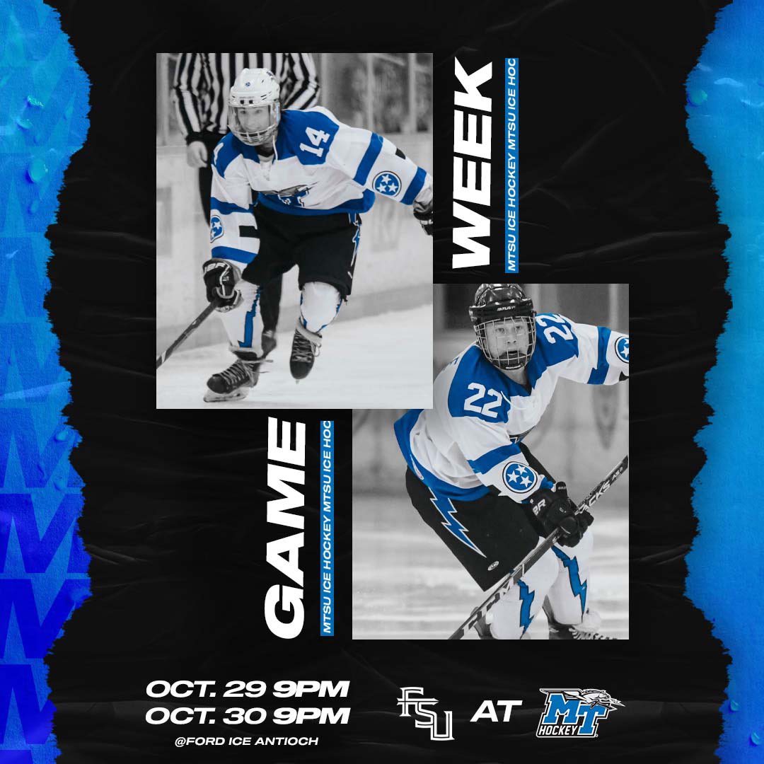 MTSUhockey's tweet photo. Hey Raider hockey fans! It’s GAME WEEK. 
This weekend we take on @fsuhockey at HOME on Friday and Saturday at 9 pm. https://t.co/GvX4fkkE5s