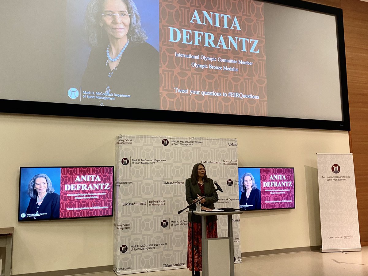 WANorton5's tweet photo. @McCormackUMass Executive in Residence Anita DeFrantz kicks off her Innovator’s Lecture: ‘Olympic Thought: Critical, or Not?’
Do you believe the recent surge in NIL endorsement $ for amateur athletes will change the Team USA athlete pipeline by #LA28, or sooner? #EIRQuestions https://t.co/mgUOA5YpK9
