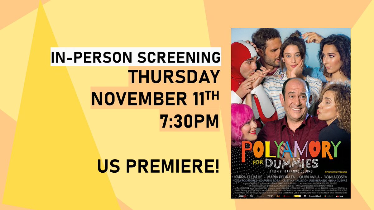 SAVE THE DATE! NOVEMBER 11 
#recentspanishcinema CLOSING NIGHT
🎬POLYAMORY FOR DUMMIES 
🎥Fernando Colomo 
🎭María Pedraza, Karra Elejalde, Quim Àvila &amp; Toni Acosta
FREE screening at SilverSpot Cinema-Downtown Miami
Tickets at bit.ly/3vz97w1
#PoliamorParaPrincipiantes
