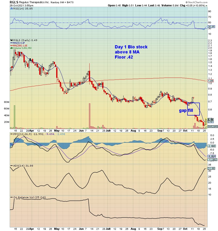 RadioSilentplay's tweet photo. $RGLS “$RGLS wow” @TradeOnTheWire1 

Remarks: Floor in at .44

Day 1 close above 8 MA 

200 MA 1.05

$IBB bio stock ETF putting in a reversal now , could see a gap https://t.co/roCSVKzjNx