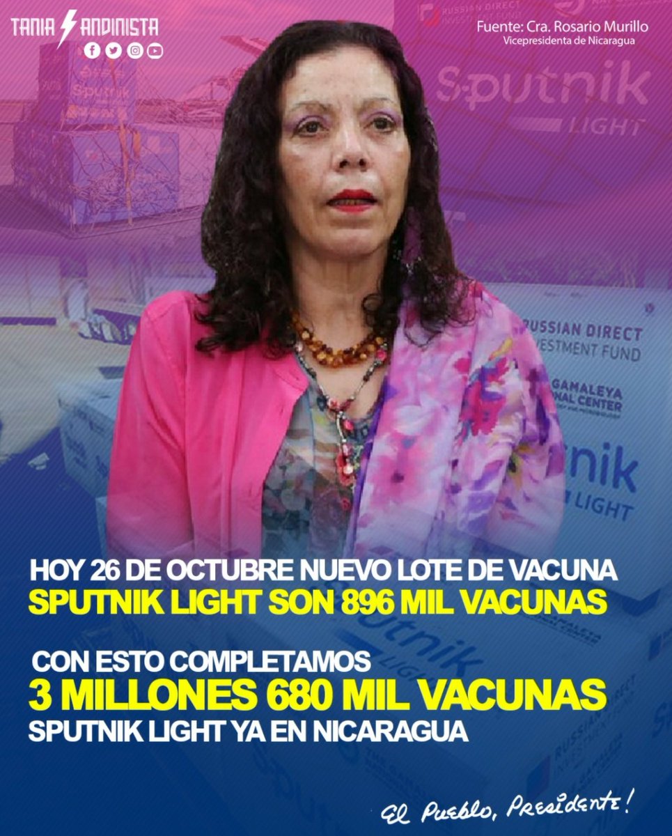 YaraGmez's tweet photo. El Comandante lo dijo: "Hay vacunas para todos". La Cra. Rosario anunció que con el nuevo lote de vacunas recibidas hoy, se completan 3 millones 680 mil dosis de Sputnik Light para seguir #VacunandonosPuebloQueVence 
#UnidosEnVictorias 
@bol1941 
@MarcosTPU 
@superfrog89 https://t.co/oXgAy42Sjn