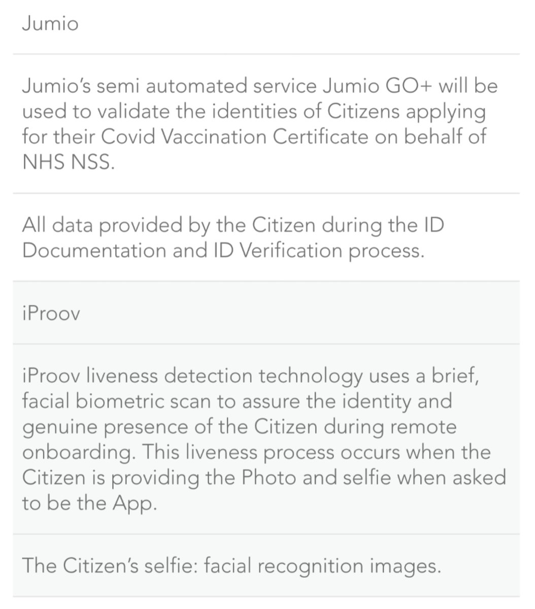 EinsteinsAttic's tweet photo. Missing from this round-up of #biometric tech is that @iProov and @jumio are both being used by the Scottish #COVIDstatus app:

https://t.co/8ZMqtWDmDe

Though the info is buried several layers deep in its hard-to-find privacy notice... https://t.co/rUC8qt77G4