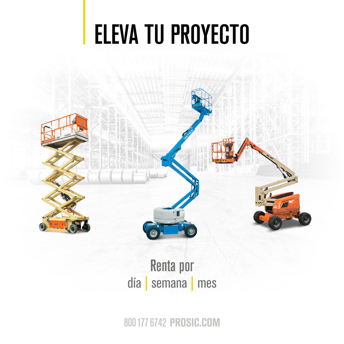 prosicmexico's tweet photo. Si necesitas elevar a tu equipo de trabajo, encuentra en PROSIC un catálogo de más de 60 modelos de plataformas de elevación disponibles para renta inmediata 🔝

#PROSIC #PEMPS #JLG #Genie https://t.co/osqPy6kl6Q