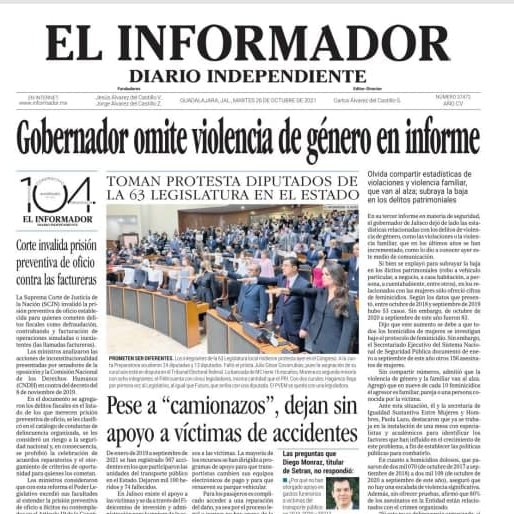 ManuelRomoP's tweet photo. No se puede hablar de omisión en una nota cuando, al parecer, se desconoce la información completa. Por ello, difiero de la nota publicada hoy 26 de octubre 2021 en @informador_JAL respecto al tercer informe de seguridad del gobernador @EnriqueAlfaroR. https://t.co/JWsPtLxY1z