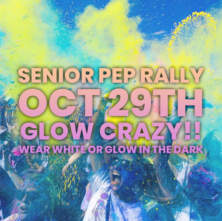 GLOW!!!💚💛💜
Wear Neon Friday!!!
Senior Night!!🎓