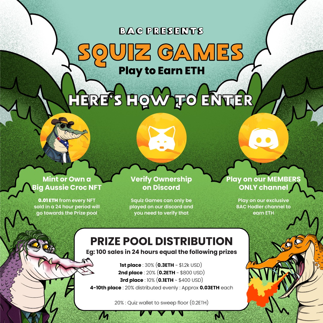 Big Aussie Crocs (@bigaussiecrocs) on Twitter photo <a href="/garyvee/">Gary Vaynerchuk</a> we host nightly quizzes on our discord, all our holders earn ETH if they place in top 10. Happy to give you a guest pass if you think you can beat our quizmaster Jeff! What do you say? <a href="/garyvee/">Gary Vaynerchuk</a> we host nightly quizzes on our discord, all our holders earn ETH if they place in top 10. Happy to give you a guest pass if you think you can beat our quizmaster Jeff! What do you say?
