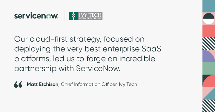 TBorrmann's tweet photo. As one of the largest community colleges in the United States, @IvyTechCC teaches more than 150,000 students every year. Learn how students and employees have embraced its new all-in-one platform, powered by @ServiceNow. https://t.co/iTojxXTFMb https://t.co/Wjqw7xeXWf
