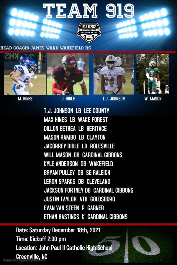 Evan_VanSteen's tweet photo. I'm honored to have been selected by the Eastern North Carolina Elite Sports Committee as the Punter to represent Team 919 in the Inaugural 919 vs. 252 Showcase Bowl! https://t.co/lBasw15fi8 @Chris_Sailer @ThePuntFactory @GarnerAthletics @CoachDwill9 https://t.co/MX5VadSlh6
