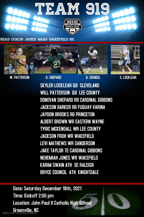 Evan_VanSteen's tweet photo. I'm honored to have been selected by the Eastern North Carolina Elite Sports Committee as the Punter to represent Team 919 in the Inaugural 919 vs. 252 Showcase Bowl! https://t.co/lBasw15fi8 @Chris_Sailer @ThePuntFactory @GarnerAthletics @CoachDwill9 https://t.co/MX5VadSlh6