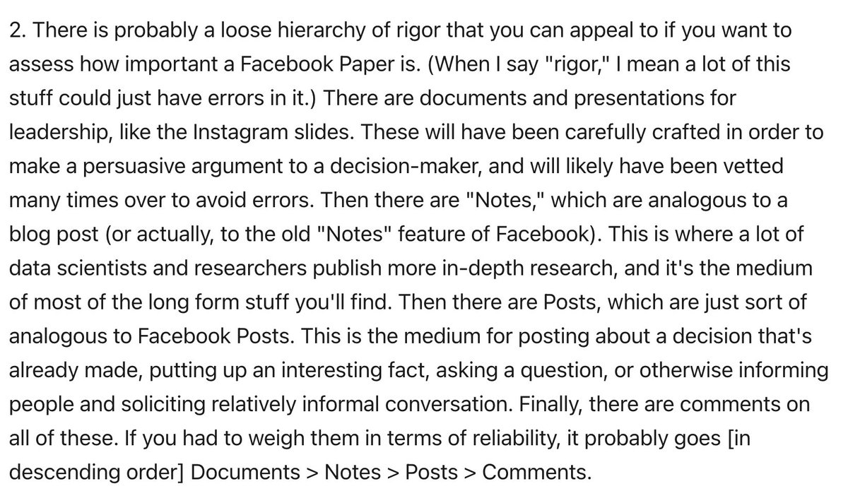 CaseyNewton's tweet image. I interviewed a former Facebook integrity worker about how to read the Facebook Papers. They offered a framework on how to weigh individual documents, based on how they showed up in the company’s Workplace collaboration tool platformer.news/p/the-facebook…