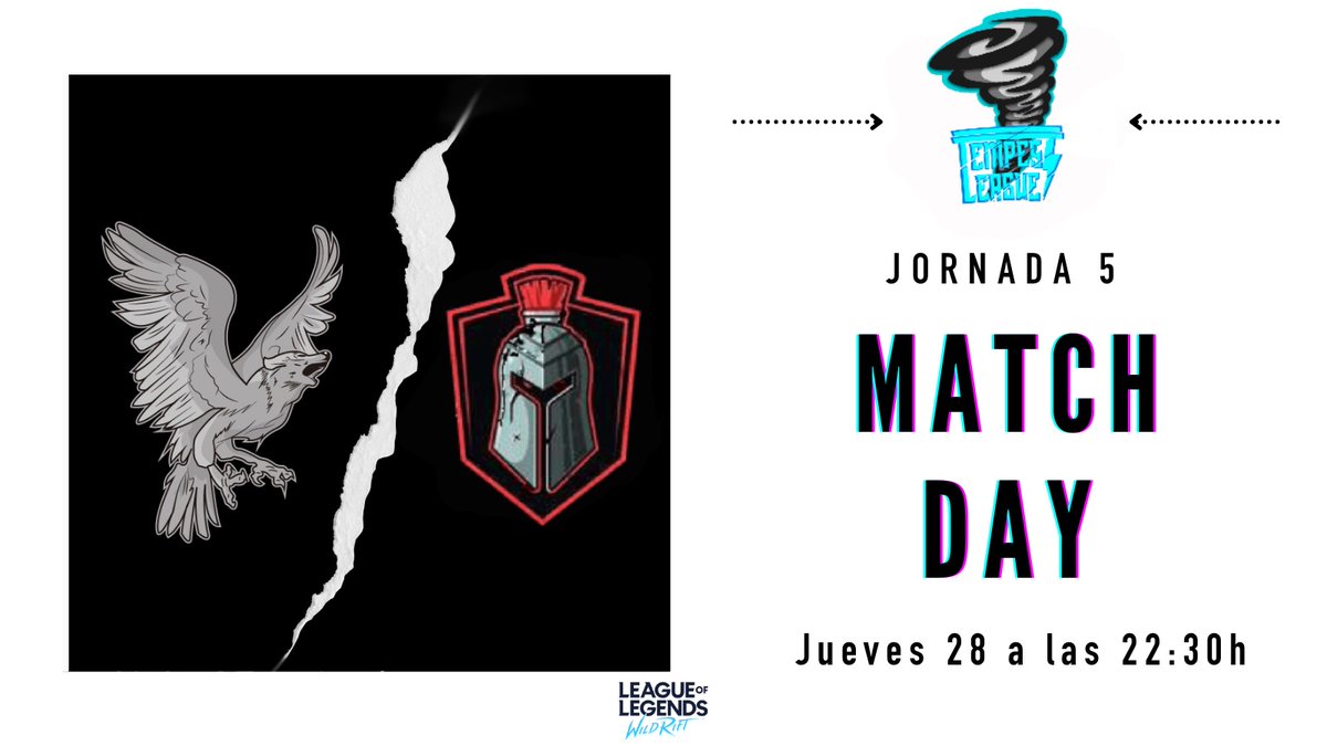 RavenWolfeSport's tweet photo. #MatchDay | #WildRift 

[🏆] Jornada 5 de @league_tempest 

[🆚] #Carryleros
 
[🗓️] Jueves 28 las 22:30h

[🎙️] @EyrosYT 

 [🔴] https://t.co/C8xTrEyF9r

#HuntingNight https://t.co/88qpHAxS72