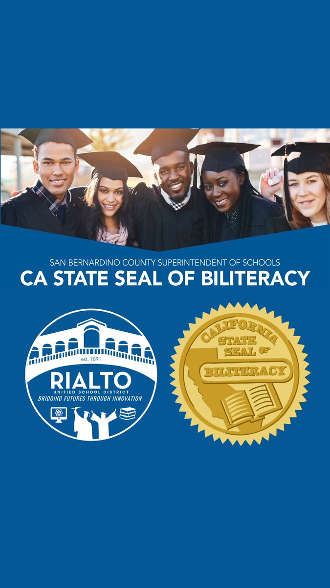 RialtoUSD's tweet photo. On behalf of the Board of Education and Superintendent Dr. Avila, we proudly salute the 115 RUSD senior students who are CA State Seal of Biliteracy awardees. They were recently honored during a virtual @SBCSS ceremony.

What an amazing accomplishment! Great job students! https://t.co/K3n3VdaiVT