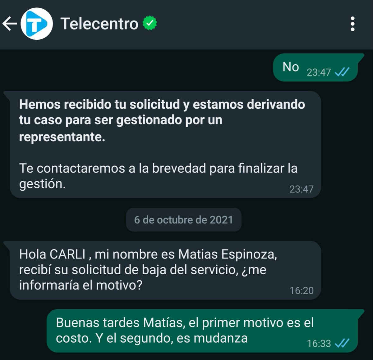 carrua1's tweet photo. El 05/10 pedí la BAJA por WhatsApp, porque no hay otra manera. Me contestó #MatiasEspinosa para tomar mi caso y avanzar en el tema...
Ahora, me llega la Factura de NOV, que no será abonada por #Improcedente
@TeleCentroAr #Estafadores #HijosdePuta 
#LaConchaDeTuMadreTelecentro https://t.co/grVRqcapSr