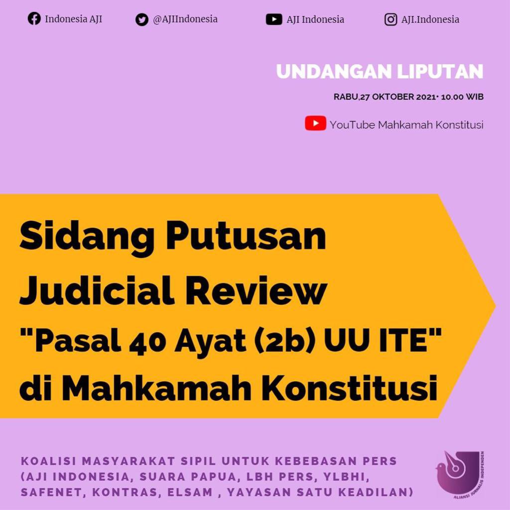 Rahmat__fa's tweet photo. Ayo pantau terus sidang Pleno Pengucapan Putusan Perkara Nomor 81/PUUXVIII/2020 ini.
 #InternetdanInformasiAdalahHakAsasiManusia
#ajiindonesia
#ajikotamandar https://t.co/72QEyDwgse