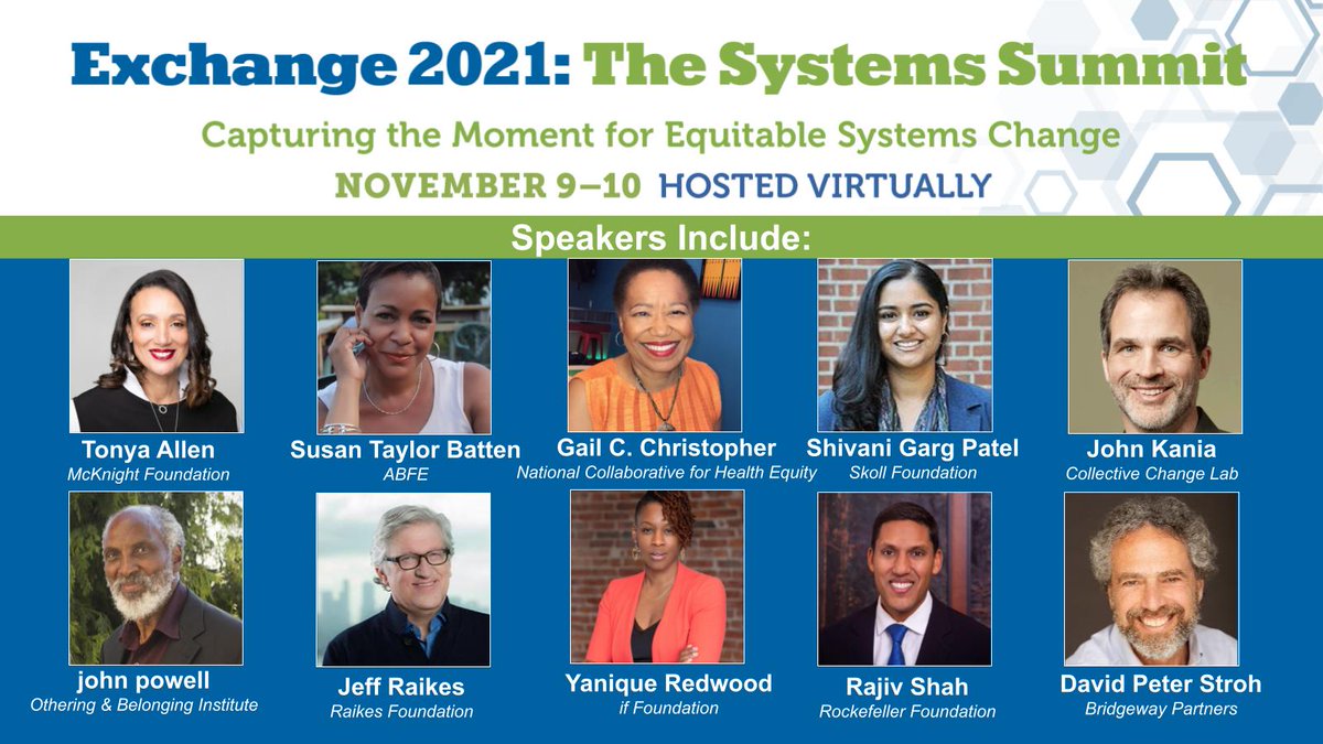 ON OUR RADAR 📣 Exchange 2021: The Systems Summit November 9-10 will convene North American practitioners, funders, and thought leaders committed to #equitable #systemschange. More information and registration available here: bit.ly/2Zxpw8G 
<a href="/SIExchange/">Social Impact Exchange</a>