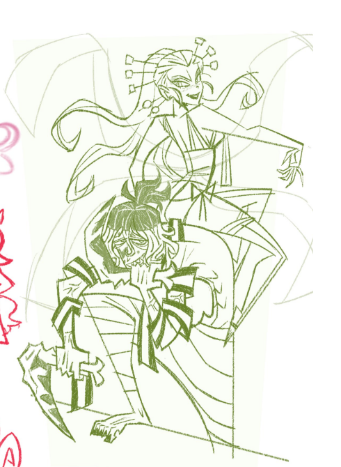 and for funsies, this is what the process looked like!!
it usually goes: sketch -> cleanup -> rough colors -> final 