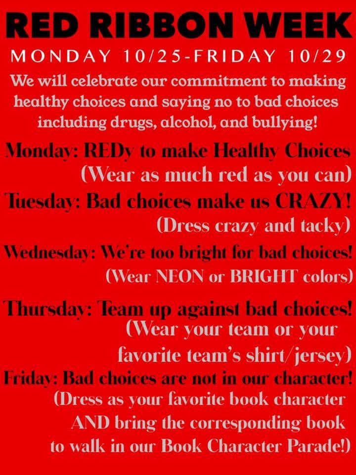 SpringdaleMacon's tweet photo. Springdale celebrates Red Ribbon Week and consistently making healthy choices! #SpringdaleStrong https://t.co/yL10io1Cte