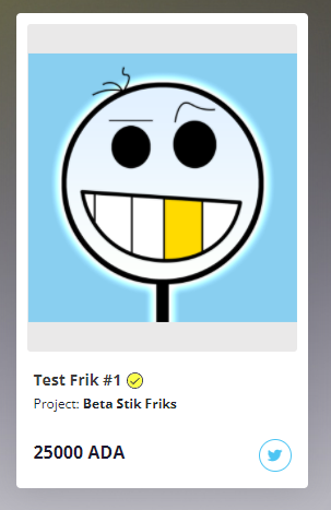 Julian68889307's tweet photo. It finally happened!!!  The one-of-a-kind #beta @stikfriks has been #verified on @CNFT_IO !  Oh happy days!  I don't win things often, but so glad I had won the special giveaway for this #cardano #nft. Let's Gooo #CNFT world! https://t.co/AJsbPWqgm5
