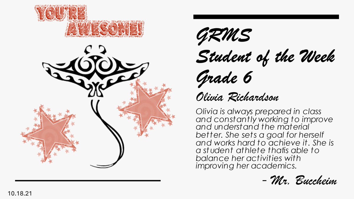 GambleRogersMS's tweet photo. Congratulations to this weeks students of the week: Arianna Mills (6), Jackie Hart (7), and Dlvin Alkurdi (8) https://t.co/wk1jgXG38L