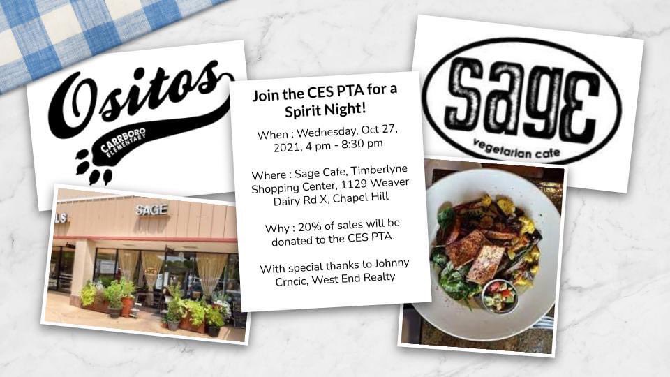 Spirit Night at Sage Cafe tomorrow night!