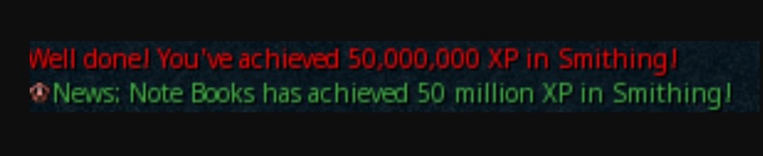 NotebookRS's tweet image. Finally achieved 50m xp in smithing 😁 Slowly working for 120 smithing also currently working to get 120 Mining.  117/120 Mining 630k xp till 118!😁 #roadto120smithing #roadto120mining #Runescape