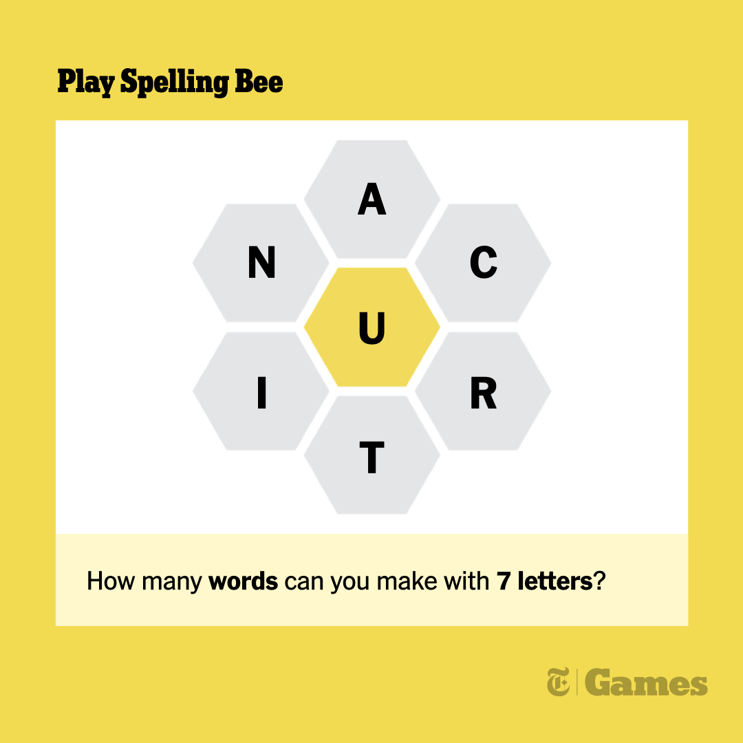 nytimes's tweet photo. There are 25 words that can be spelled with these seven letters. How many can you make? Don’t forget, your words must include the center letter. https://t.co/6IRrSbjxyQ https://t.co/pwwC48ZuXf
