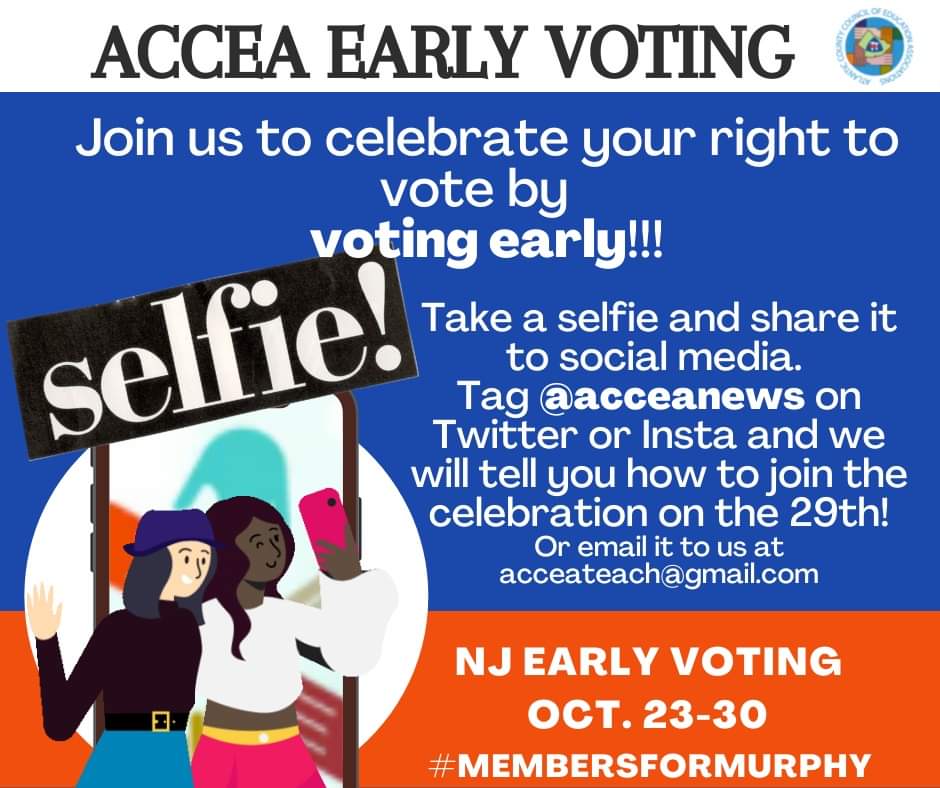 Early voting locations are open from October 23rd - October 31st! 

Join our Early Voting Selfie Party on the 29th! 

Early Voting locations and information >>> nj.gov/state/election…