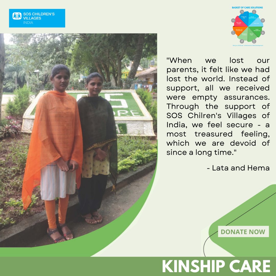 Hema and Lata were enrolled in the Familly Strengthening Programme in 2021, after which besides psychological support to the children, support for the medical expenses of the ailing grandmom, and for continuation of education of the girls, were provided.

#SOSCVI #SOSIndia #FSP