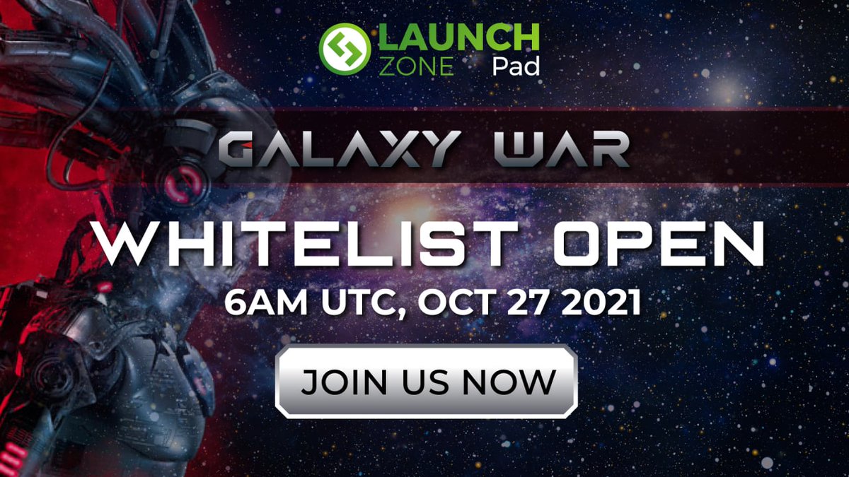 👀 Are you a space warrior?

🎉 GalaxyWar Whitelist is currently open now! Don't miss your chance to explore the beautiful universe  ✨

Registration is open from 6AM UTC Oct 27,2021 ⤵️ 
galaxywar.lz.finance