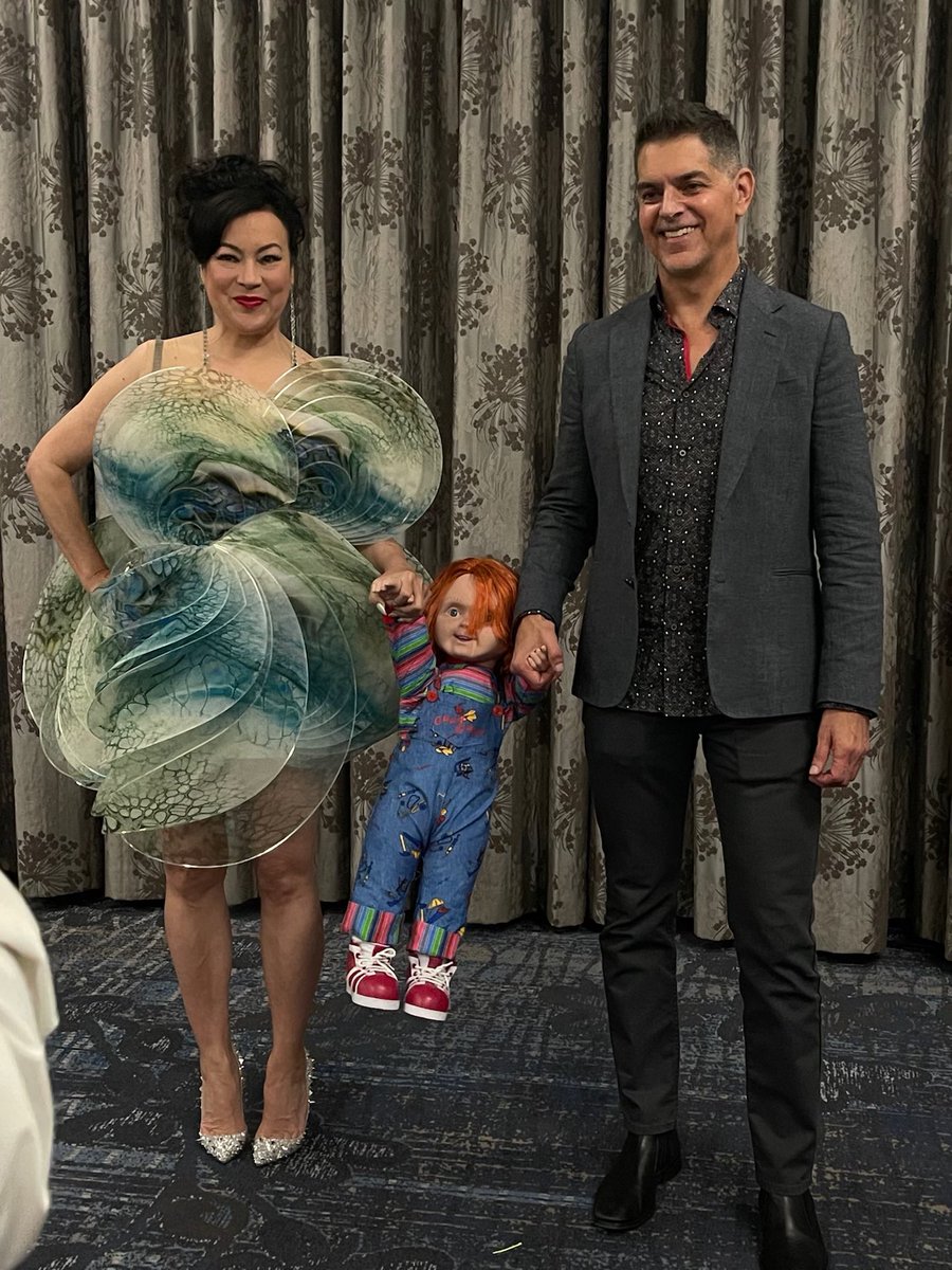 Takin our boy out for a stroll at the #SaturnAwards ⁦<a href="/JenniferTilly/">Jennifer Tilly</a>⁩ ⁦<a href="/ChuckyIsReal/">Chucky</a>⁩
