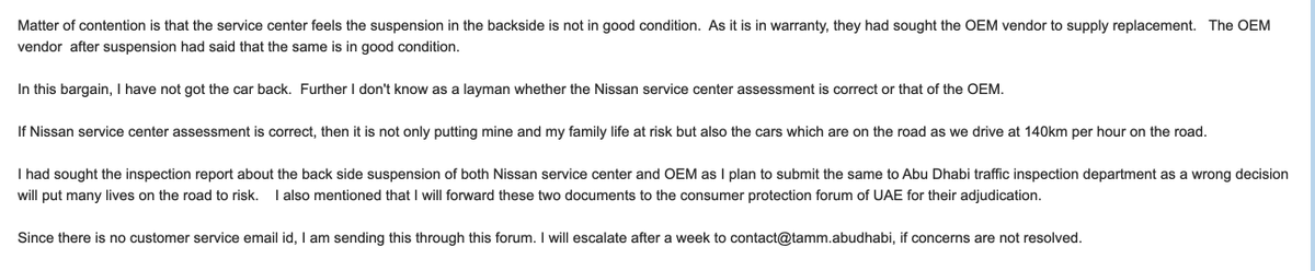 medhasarathy's tweet photo. @INFINITIMotor, 
@Nissan, 
@NissanME, 
@INFINITIAUH, 
@Uae_Infiniti
 i had given my qx80 on 17oct. yet to be returned. OEM disagree with service center on back side suspension defect. this could lead to accident pileup if there is failure while driving @ad_traffic https://t.co/ixb2frxLWy