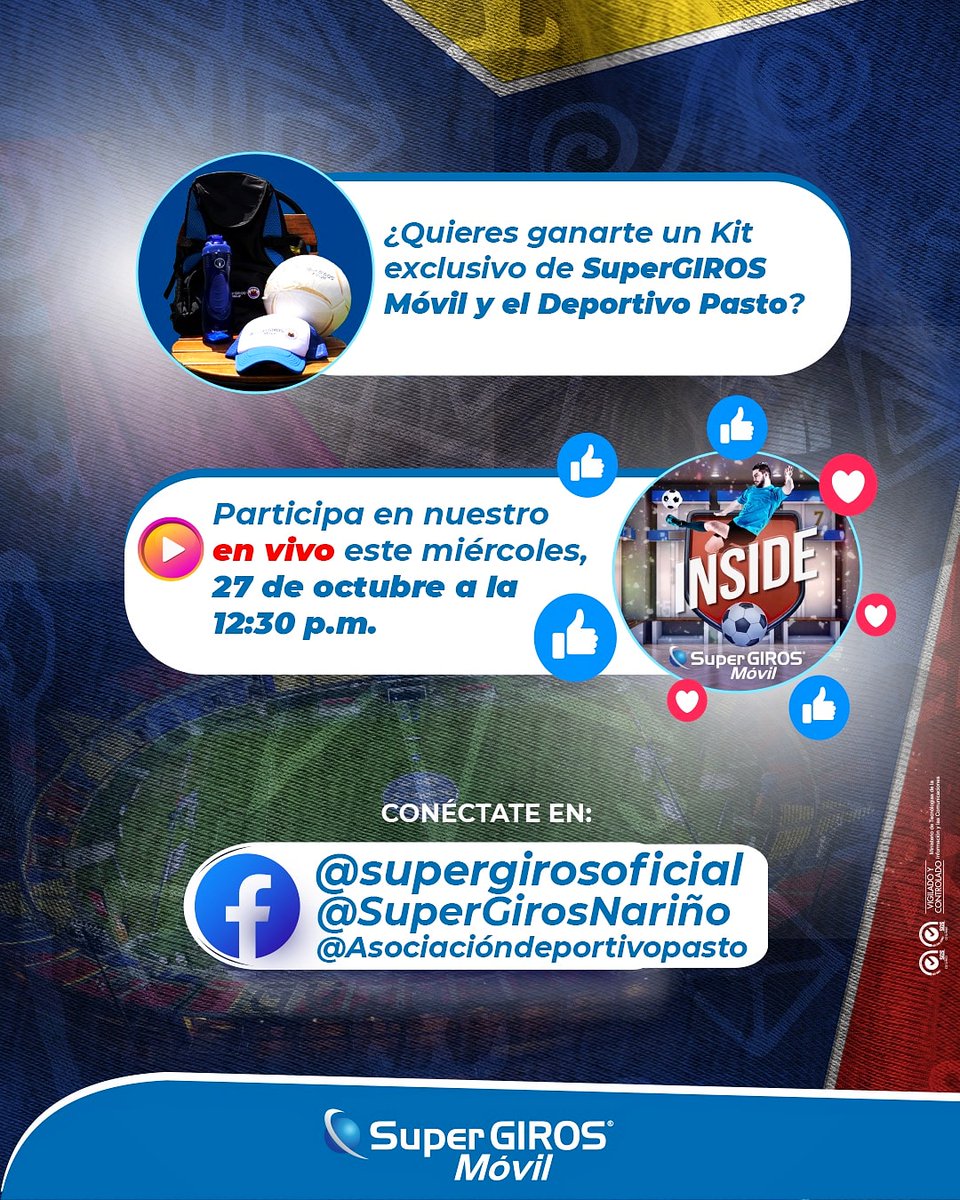 DeporPasto's tweet photo. 🔵 🔴 🟡 [ #CULTURAPASTO 🇷🇴] 

🌋Este miércoles tendremos grandes sorpresas para toda la hinchada del TRICOLOR.

🎬📽️Conéctate en nuestro en vivo volcánico mañana desde las 13:00 hrs en la fan page del volcán para que no te pierdas el Inside  @SuperGIROS_ https://t.co/8jwCdX3IZn
