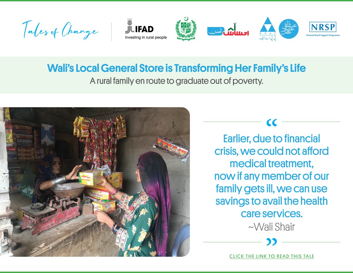 PPAFofficial's tweet photo. Meet Wali Shair, an aspiring rural woman whose family started a general store in district Thatta of #Pakistan with the support of @GovtofPakistan & @IFAD.
🔗https://t.co/Y9kS2VgBOq
#RestoringHopes💙
#InvestInRuralPeople👨👨👧👦
#TalesOfChange🏆 https://t.co/aFSRXjLr7V