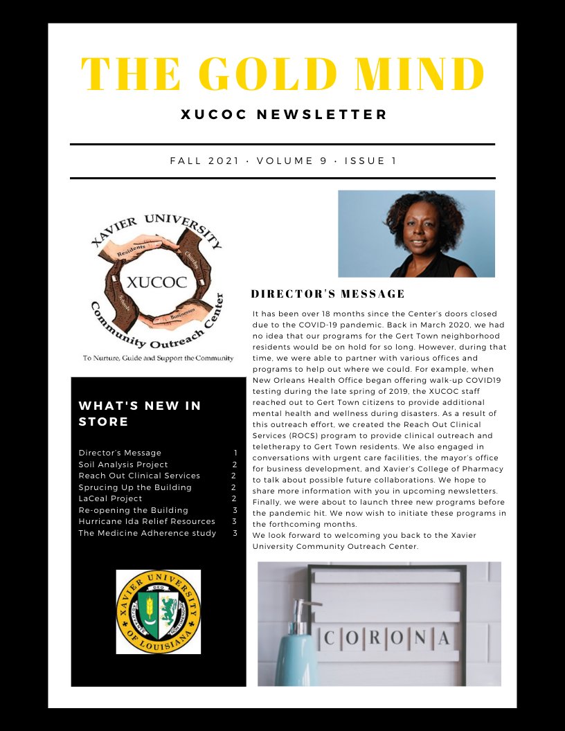 XULA_COC's tweet photo. Check out our latest newsletter about the goings on at the Outreach Center in Gert Town! Tons of resources and information about upcoming events! #GertTown #communityempowerment #resilience #outreach https://t.co/RM8NyGYSjf