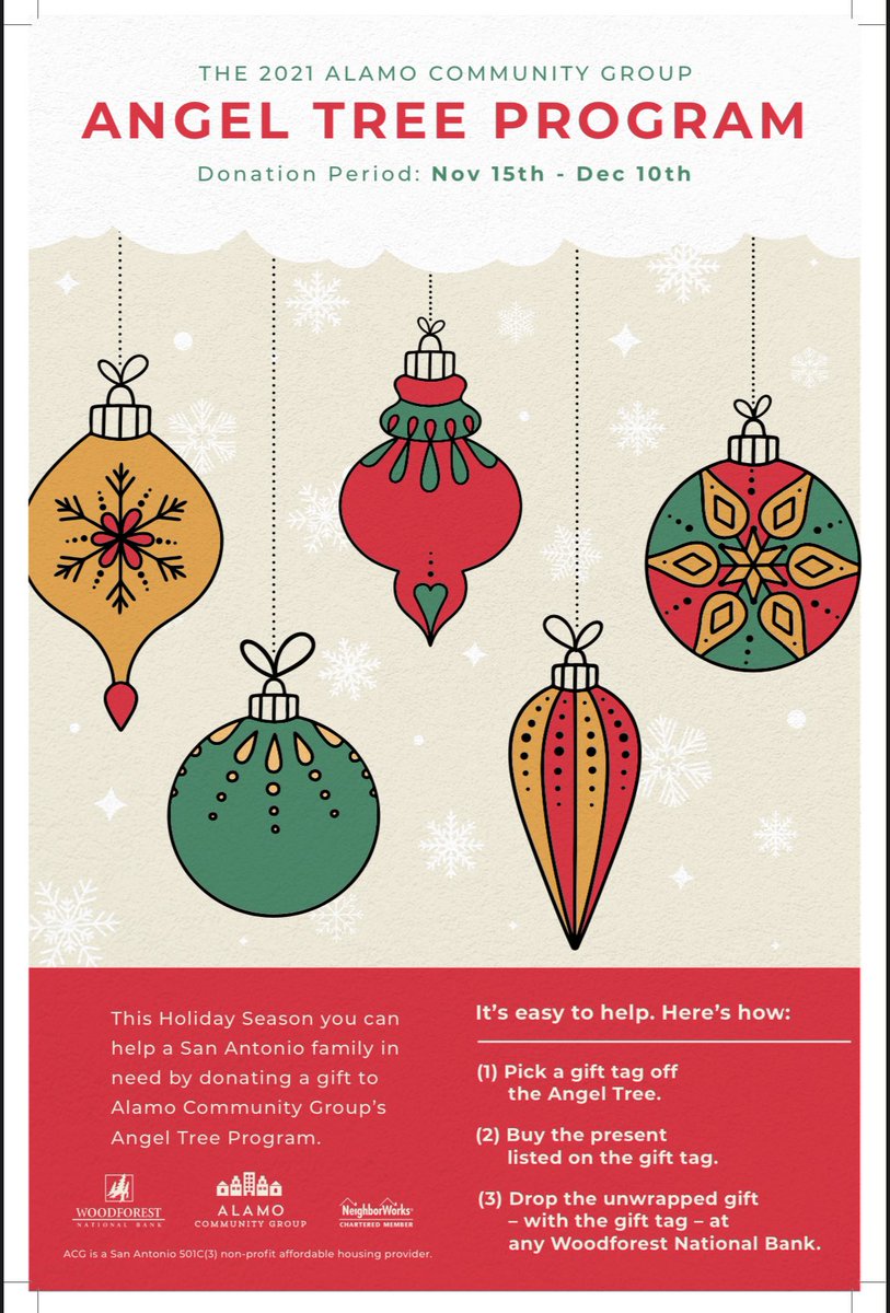 Once again we’ve partnered with the folks from <a href="/AskWoodforest/">Woodforest Natl Bank</a> to help collect presents for kids with the #alamocommunitygroup. Visit your local Woodforest National Bank in SA at most #walmarts #woodforestcares #angeltree #affordablehousing #learningcenters #christmas