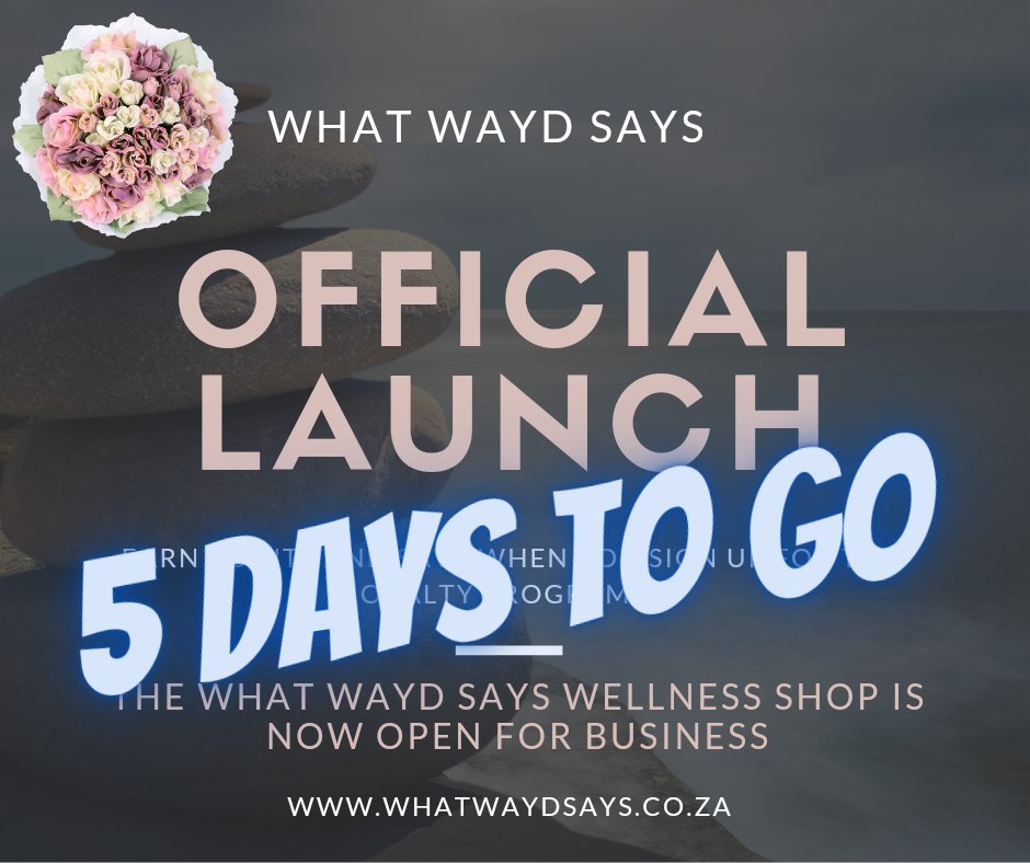 5 days to go for the launch of the What WayD Says wellness shop where products, services and resources are curated for each of the 8 #wellness domains. You are welcome to browse around: whatwaydsays.co.za
 #mentalhealth #edutwitter #pnd #educatorwellness #ad