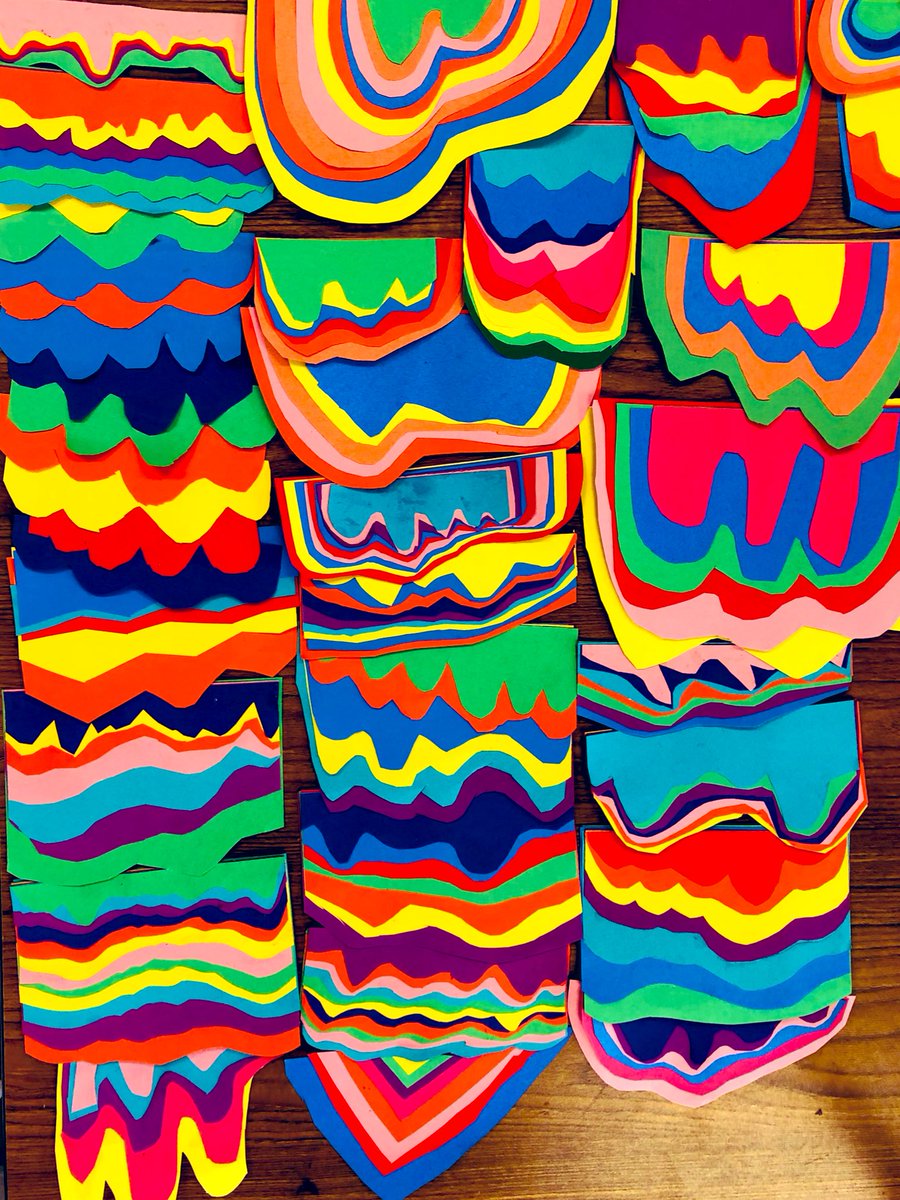 Glittergal_TM's tweet photo. Painting with scissors #jenstark inspired #paperart #colordrip @ClearElementary @JanelleMHardin @Supt_comalisd #comalisdfinearts #elementary #artlove https://t.co/NjYrpOfOlt