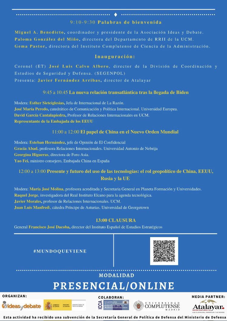 benedictosolson's tweet photo. El 3 noviembre en @CCPPySOCUCM #mundoqueviene Nuevo orden internacional y geopolítica global. Con @IccaUcm @ESSieteiglesias @josemariaperedo @javifarri @HdezEsteban @YaoFei9 @graciaabad @RaquelJorgeR @jmoraleshdez @molinagarcia_mj @juanmanfredi y @fran_dacoba entre otros. https://t.co/9uBK8nH0Ii