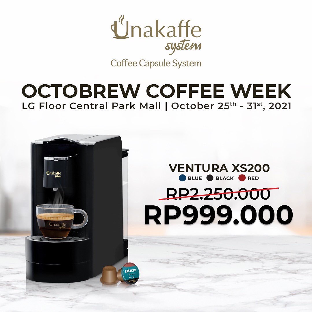 CentralParkMall's tweet photo. OCTOBREW COFFEE WEEK!
Dapatkan harga special Mesin Kopi Unakaffe @unakaffe System Ventura XS200 yang cocok untuk para pecinta kopi dan ingin membuat kopi kualitas terbaik hanya dengan sekali tekan!
#centralparkmall
#OctobrewCoffeeWeek #UnakaffeSystem #MesinKopiKapsul https://t.co/AgHngyXg2A