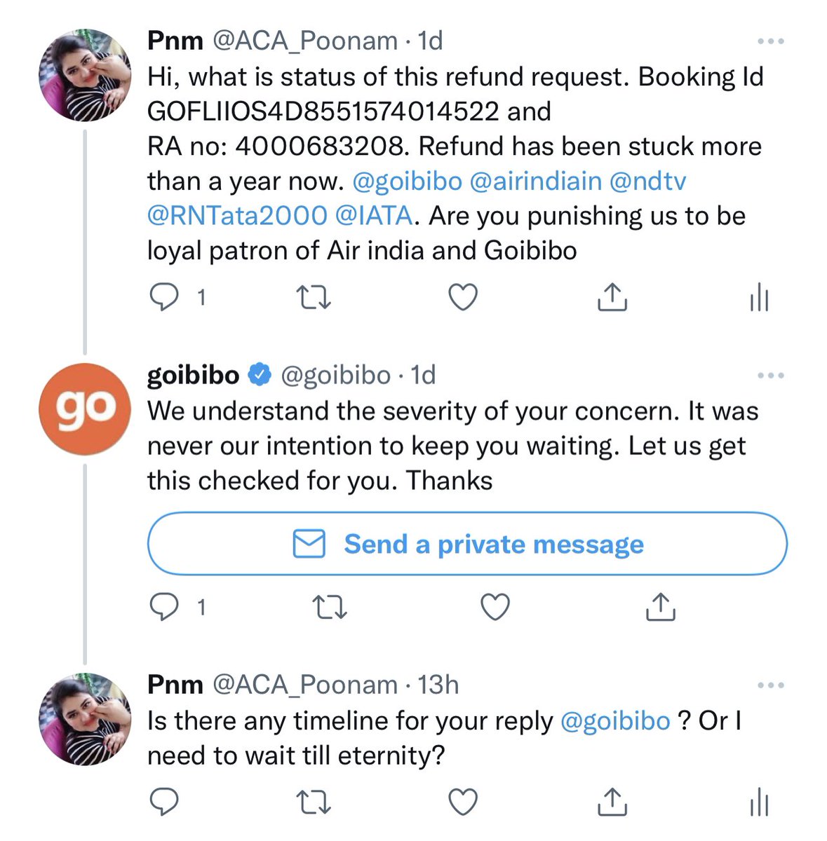 ACA_Poonam's tweet photo. @goibibo i have been waiting from eternity. Could you please look into this matter? What is causing delay in refunding, it’s been more than a year now. https://t.co/4pYvVi1pFx