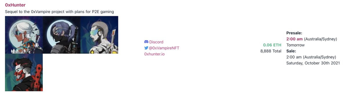 0xVampireNFT's tweet photo. So I guess it's confirmed.
💜 Presale: 3PM UTC, OCT.27
💚 Public:   3PM UTC, OCT.29
💻 Site: https://t.co/prpZUJ3icj

#NFT #NFTdrops https://t.co/pcIZrBdaS6