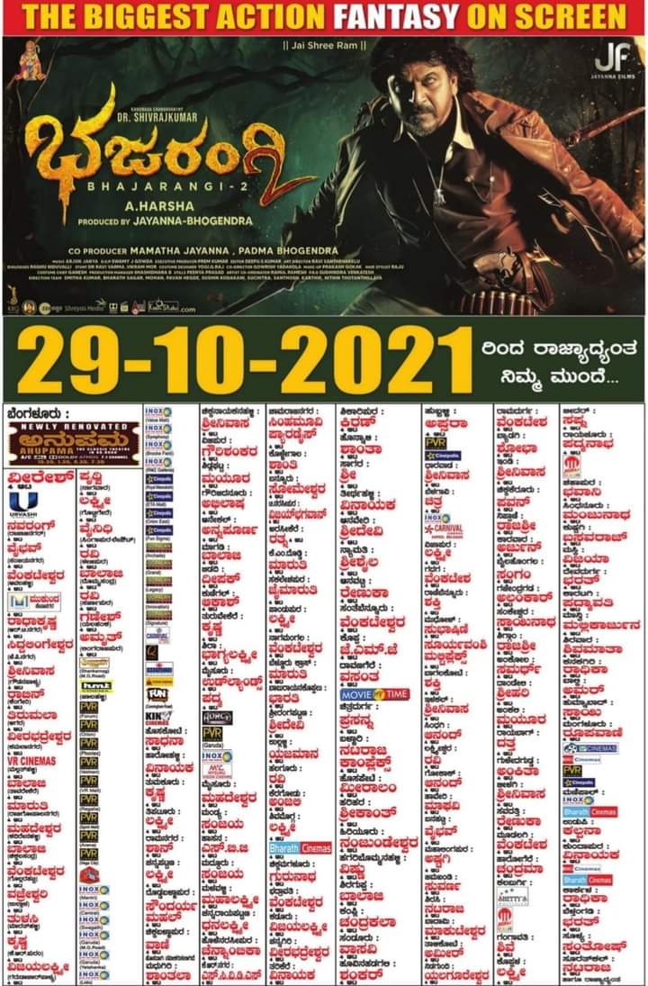 PowerStarPunith's tweet photo. .#Bhajarangi2 Tickets Booking Started 🔥 
Book your tickets now @bookmyshow

Link: https://t.co/m1tVYOnVij @Bookmyshow 

#Bhajarangi2OnOct29 
#Shivanna #SRK #ShivaRajkumar #AHarsha #ArjunJanya #JayannaFilms #PuneethOnline https://t.co/QroYdIzUYc