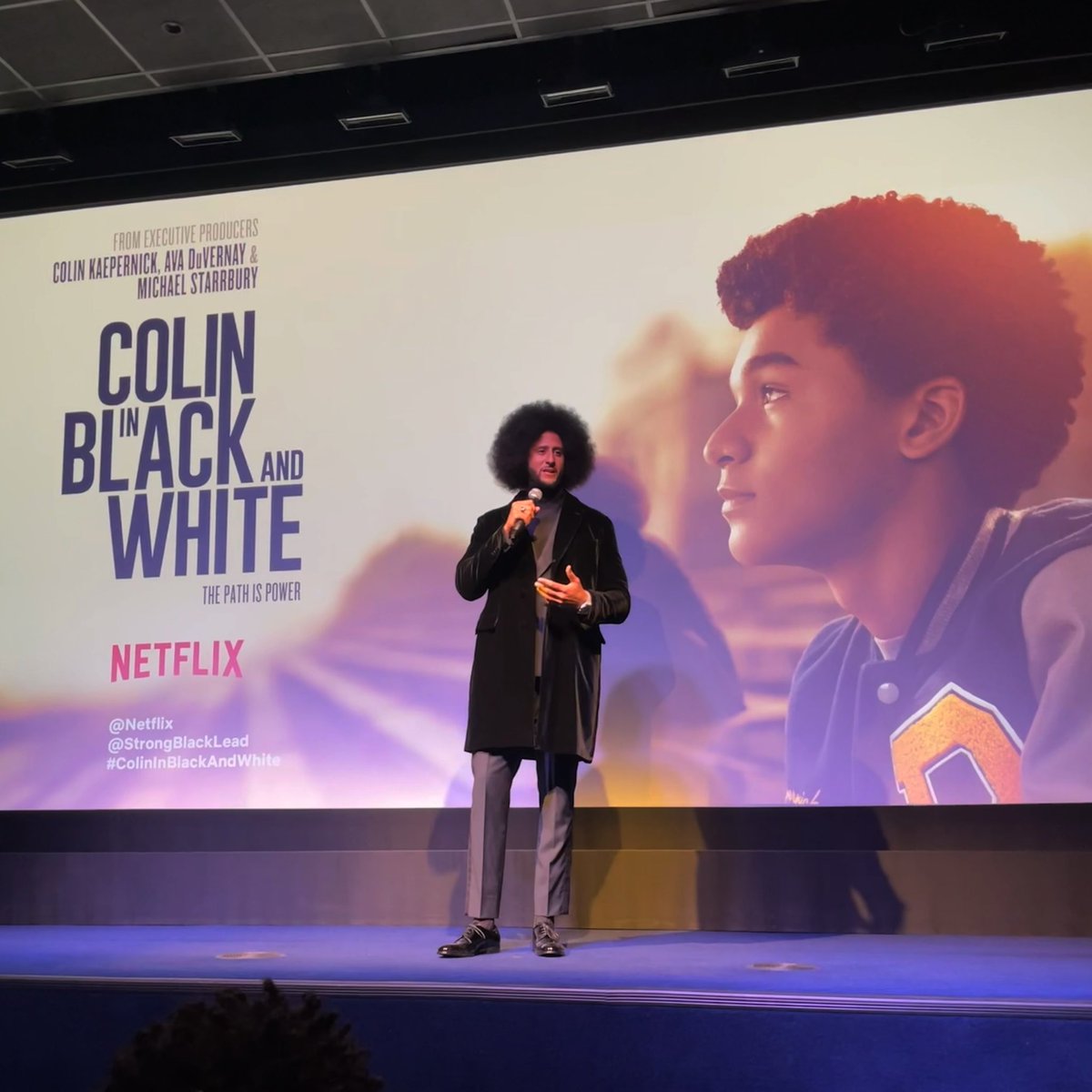 Colin introducing Colin in Black and White. So much respect for the incredible truth living and inspirational story telling by <a href="/Kaepernick7/">Colin Kaepernick</a> and <a href="/ava/">Ava DuVernay</a>. Certainly a night to remember and cannot wait to watch the rest of the series <a href="/netflix/">Netflix</a> <a href="/strongblacklead/">Strong Black Lead</a> #ColinInBlackAndWhite
