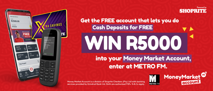 METROFMSA's tweet photo. You could be a WINNER with Money Market Account from Shoprite 🎉 To enter, download the app, register &amp; show us a screenshot @METROFMSA using #SHOPRITEMMA! Stay tuned to The Bridge &amp; Dineo could be calling you to get your R5000 moolah 😎 What are you waiting for? Ts &amp; Cs apply. https://t.co/BVyFiwKAAt
